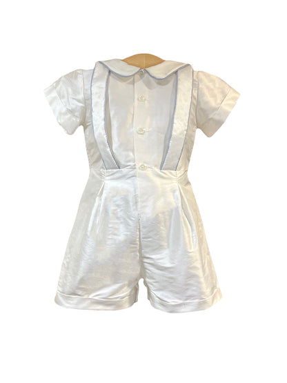 2pc Silk Short Cuffed Pants Blue Trim Mock Suspenders w Cabby Hat
