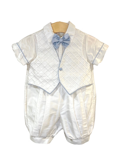 2pc Silk Romper with Blue Trim w Cabby Hat