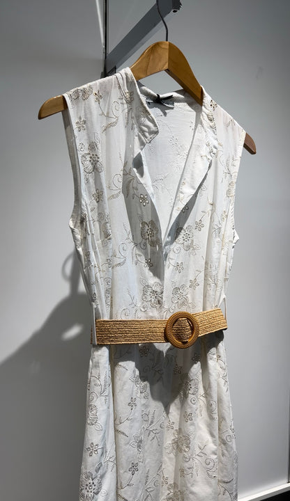 White w Gold Accented Embroidered Dress