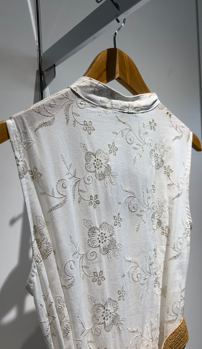 White w Gold Accented Embroidered Dress