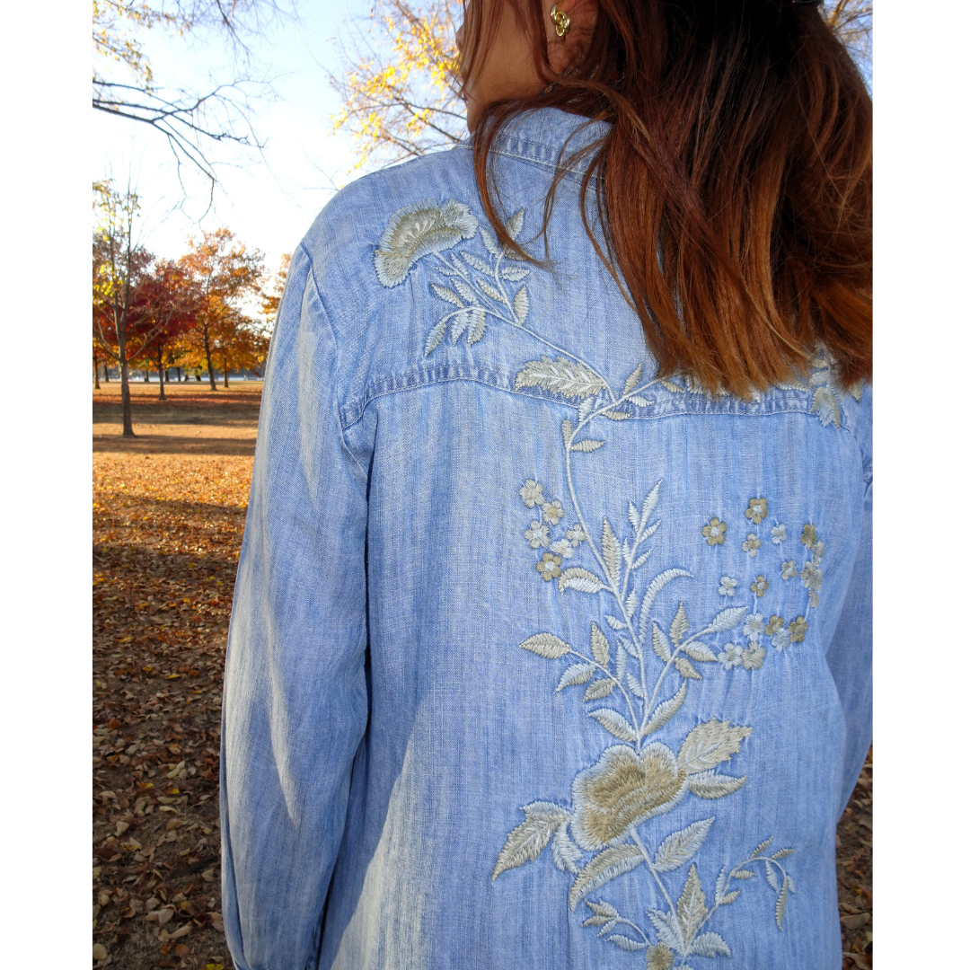 Blue/Tan Embroidered Fia Dress