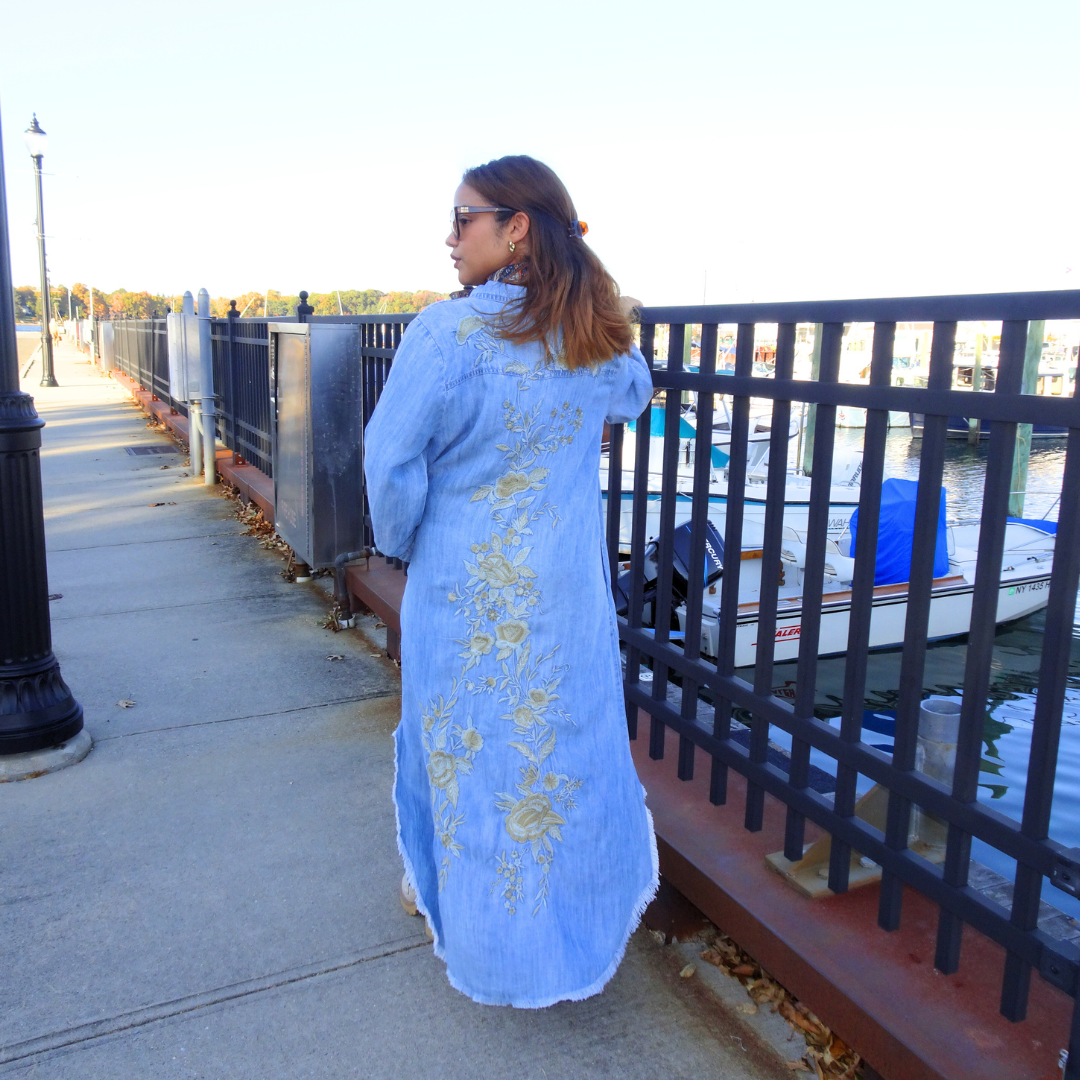 Blue/Tan Embroidered Fia Dress