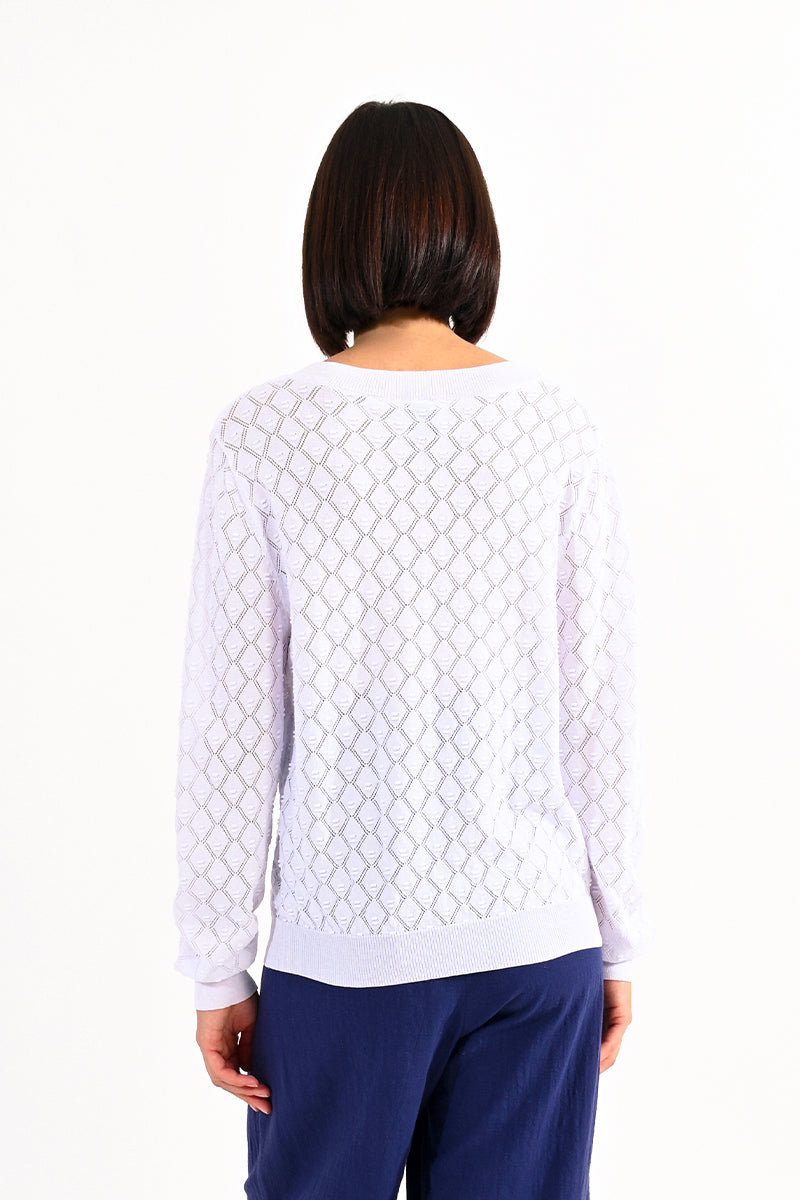 White Diamond Textured Long Sleeve Sweater