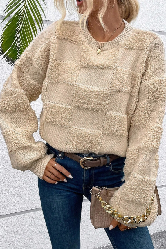 Parchment Checker Sherpa Sweater