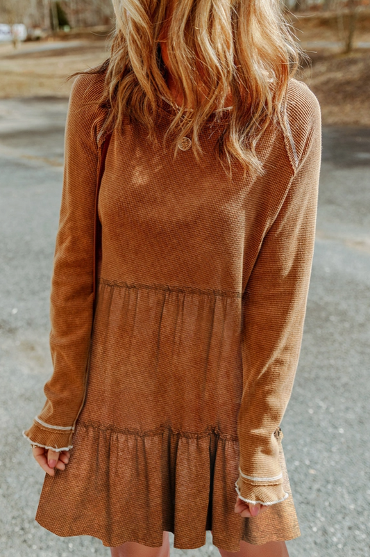 Chestnut Textured Tiered Ruffled Mini Dress