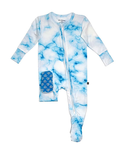 baby blue tie dye footie, infant marble print zip onesie, boutique zippered footed sleeper, toddler cozy footie pajamas, Milo ice tie dye baby outfit, boutique baby boy girl tie dye footie