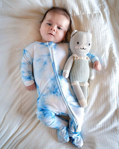 baby blue tie dye footie, infant marble print zip onesie, boutique zippered footed sleeper, toddler cozy footie pajamas, Milo ice tie dye baby outfit, boutique baby boy girl tie dye footie