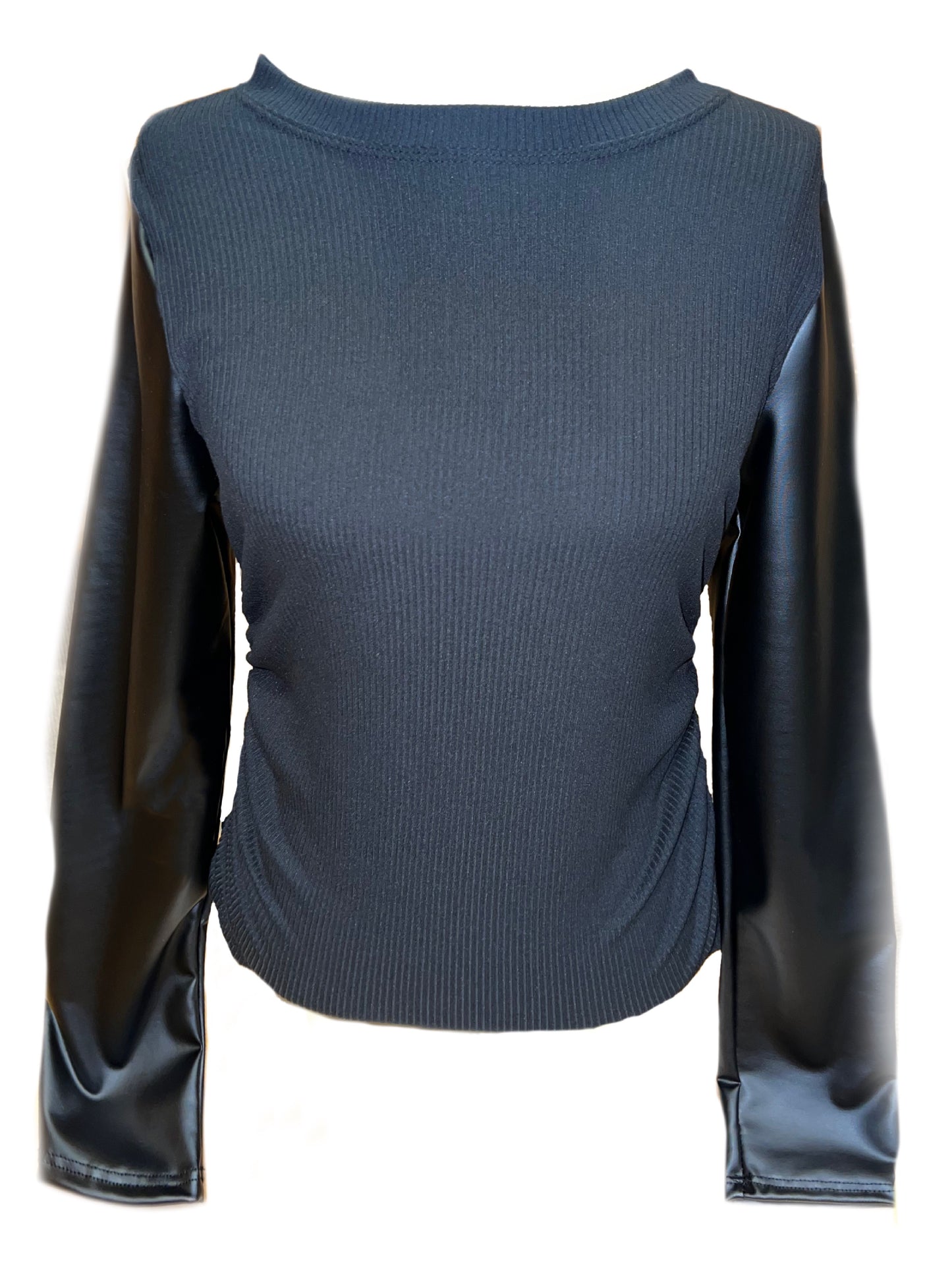Long Faux Leather Sleeved Top
