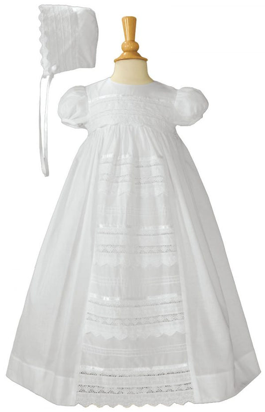 2pc White Cotton Gown w Venise Lace
