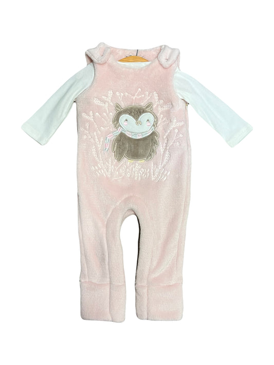 2pc Owl Pale Pink Jumpsuit Set