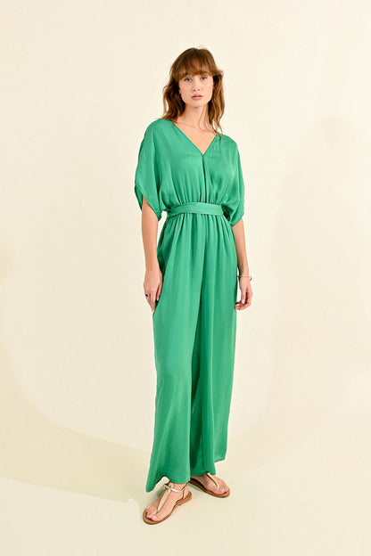 Green Satin Jumpsuit