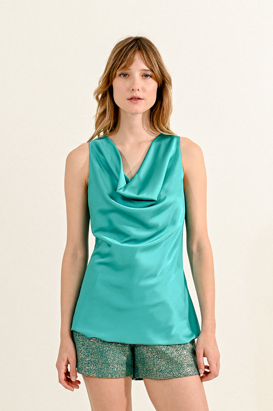 Turquoise Satin Top