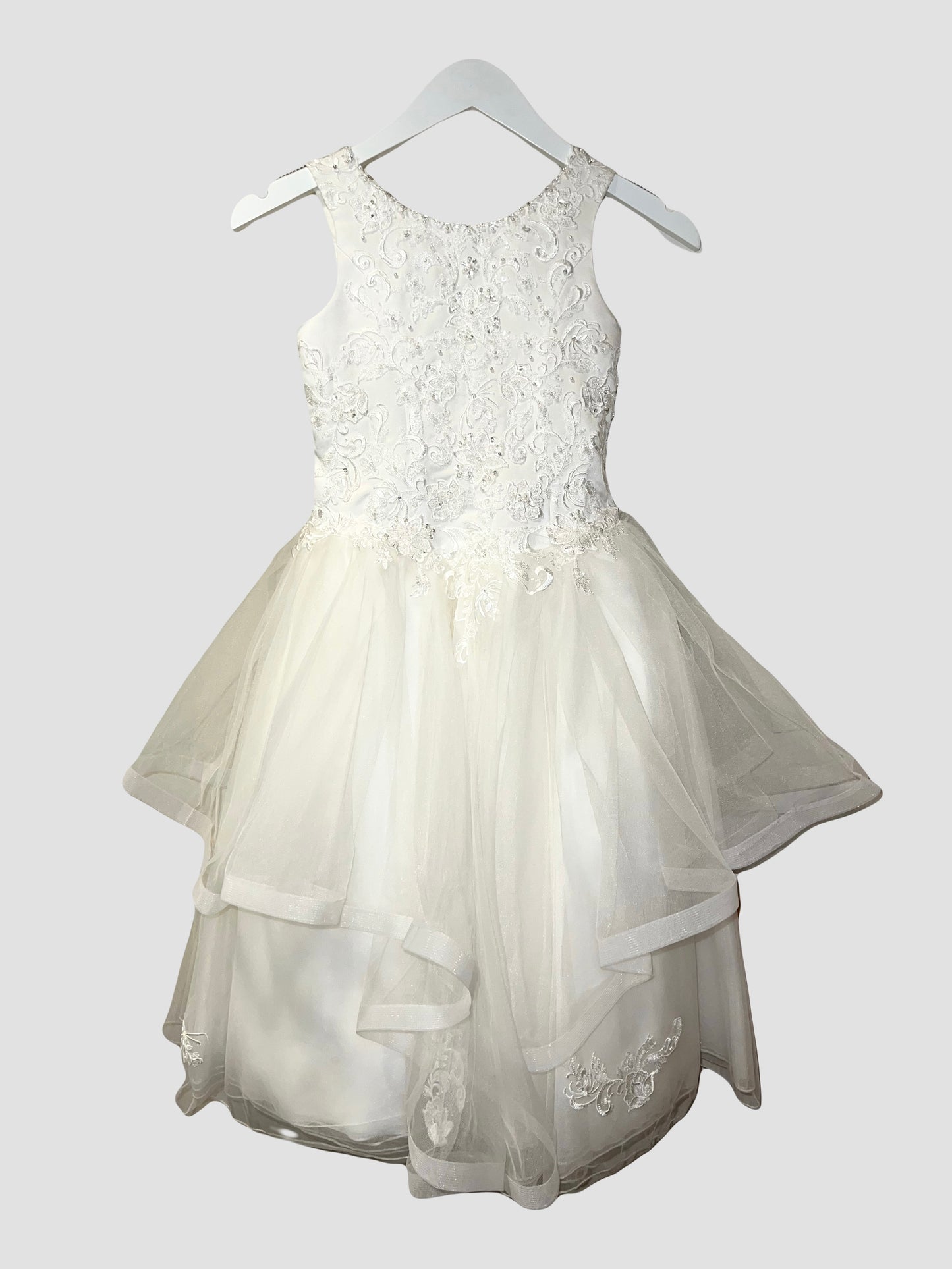 Ruffled Tulle Skirt with Lace & Beading Detail Dress