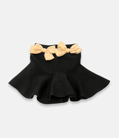 black flare skirt satin bow girls, Expressions Boutique NY kids fashion, boutique girls skirt outfit, girls Parisian outfit, black bow skirt for girls