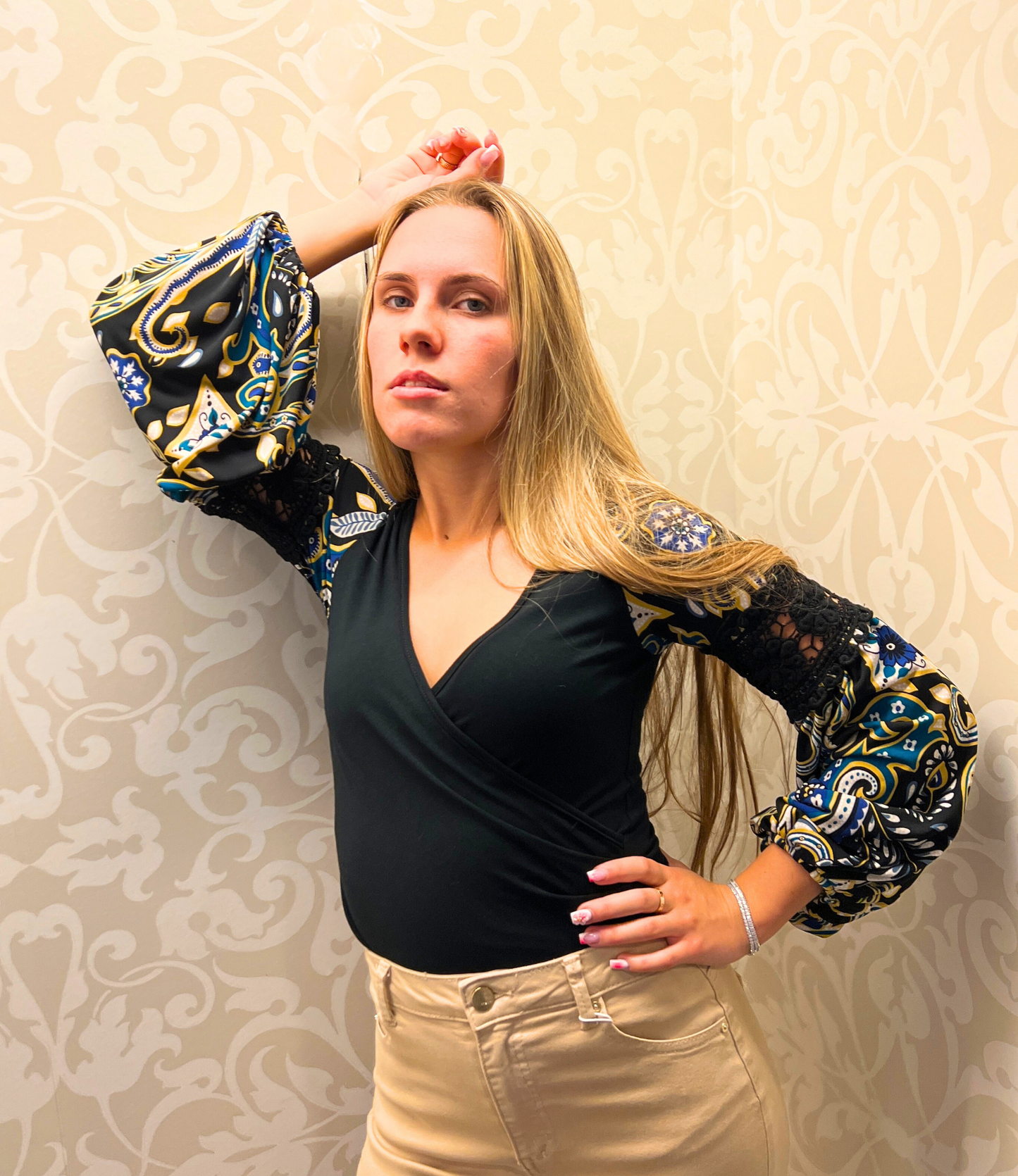 Green/Black Wrap Top