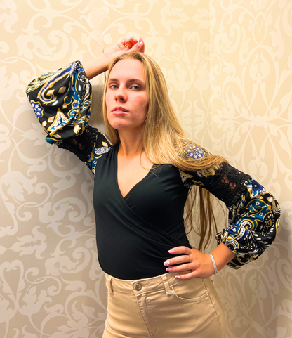 Green/Black Wrap Top