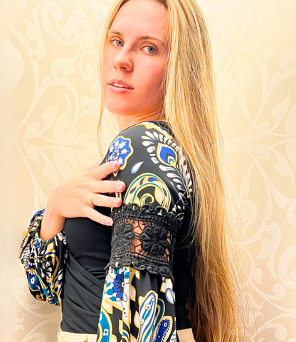 Green/Black Wrap Top