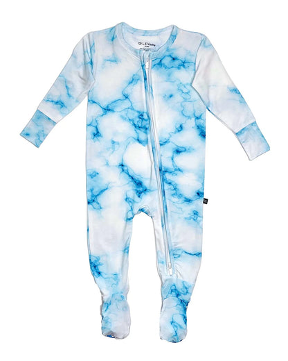 baby blue tie dye footie, infant marble print zip onesie, boutique zippered footed sleeper, toddler cozy footie pajamas, Milo ice tie dye baby outfit, boutique baby boy girl tie dye footie
