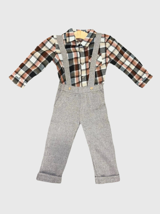 2pc Taupe Herringbone Overall Pant