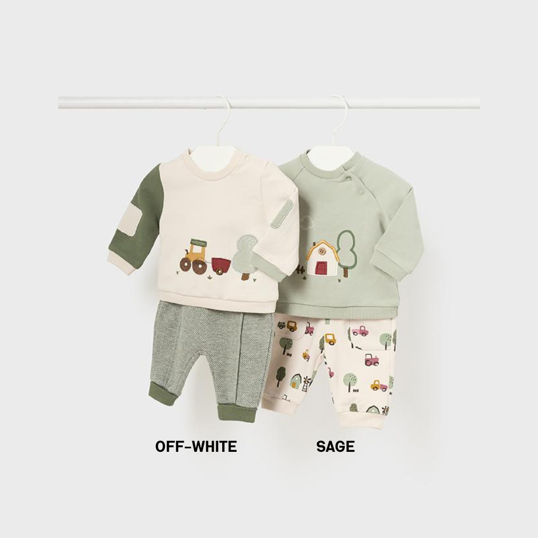 2pc Ivory top w Green Pant