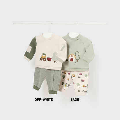 2pc Ivory top w Green Pant