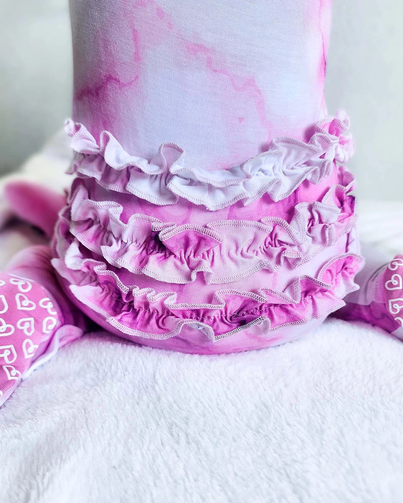 baby girl pink tie dye footie, ruffle zippered baby sleeper, boutique marble print baby pajamas, infant pink ruffle onesie, toddler tie dye zip footie, cozy girl baby outfit boutique
