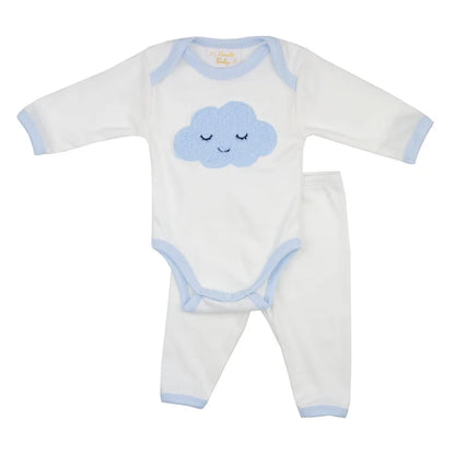 2pc White w Blue Cloud Onesie Set