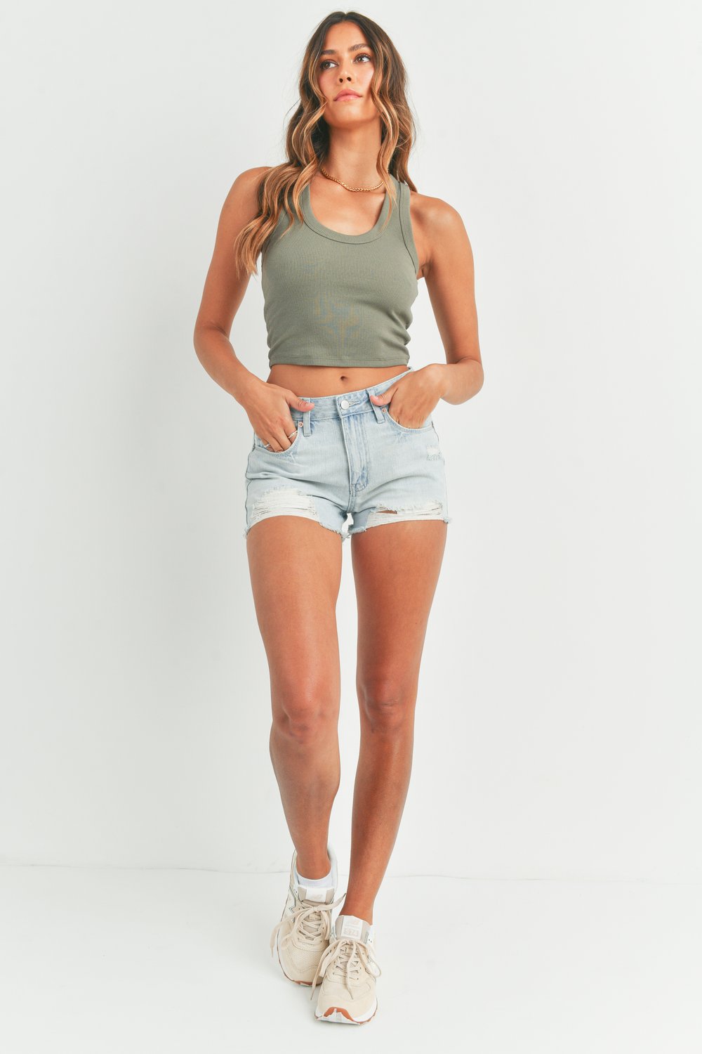 Light Distressed Denim High Waisted Short