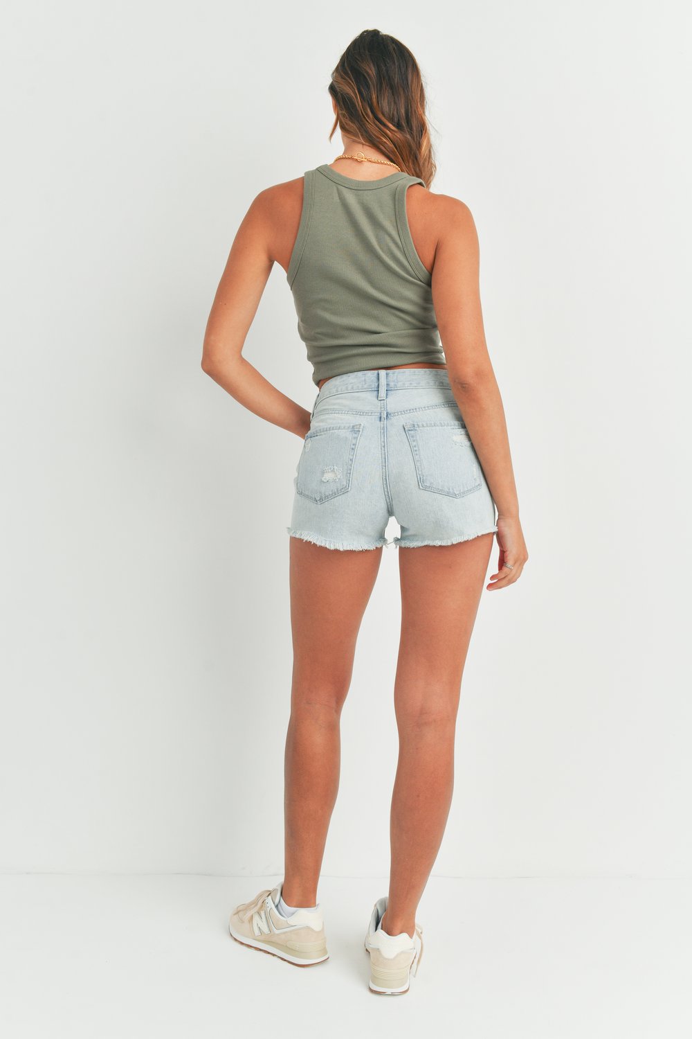 Light Distressed Denim High Waisted Short