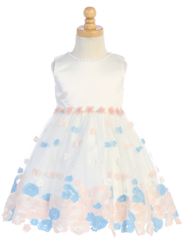 Pink & Blue Embroidered Tulle