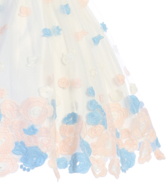 Pink & Blue Embroidered Tulle