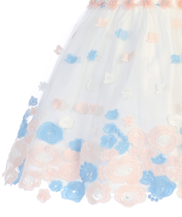 Pink & Blue Embroidered Tulle