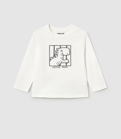 2pc LS White Dino Tee w Off White Stripe Pant w Cuff