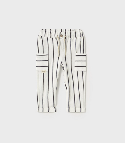 2pc LS White Dino Tee w Off White Stripe Pant w Cuff