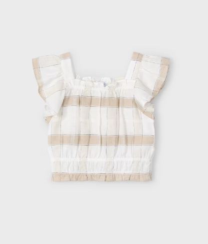 2pc Beige Plaid Top w Camel Shorts *