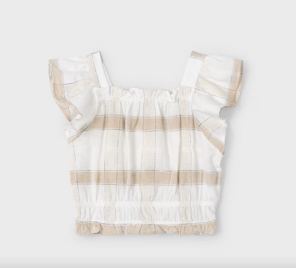 2pc Beige Plaid Top w Camel Shorts *