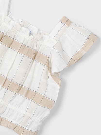 2pc Beige Plaid Top w Camel Shorts *