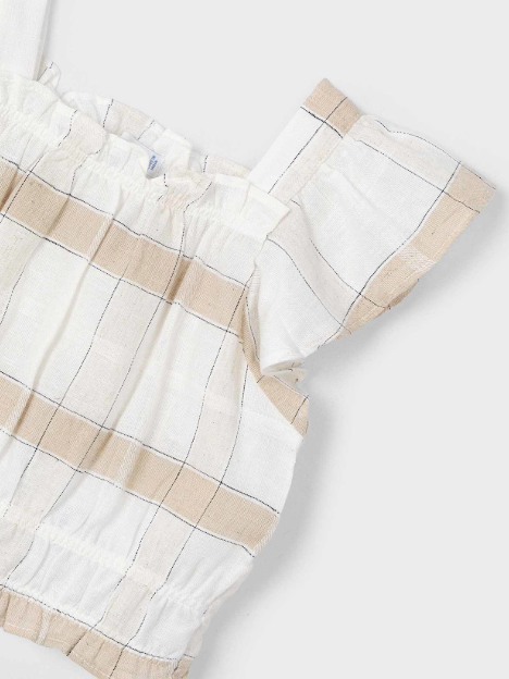 2pc Beige Plaid Top w Camel Shorts *