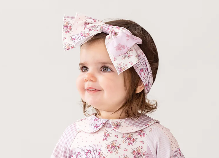 Liliana headband, floral bow headband, toddler hair accessories, girls boutique headband, soft stretch headband, pink floral bow, baby girl headband bow, matching headband with dress, boutique kids accessory, girls photo outfit accessory, back to school headband, school outfits for girls