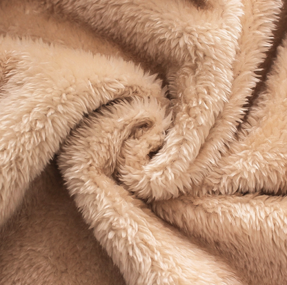 Camel Faux Suede w Fleece Hooded Coat w Fleece Ears