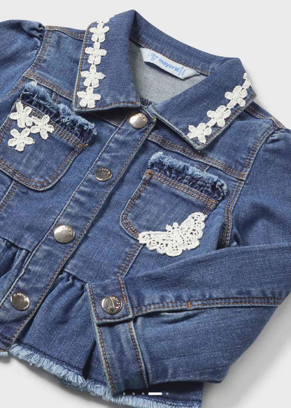 Denim Soft Jean Jacket w White Appliques