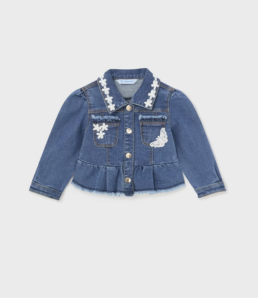 Denim Soft Jean Jacket w White Appliques