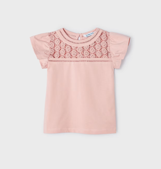 Peachy Pink Ruffle SS w Floral Design