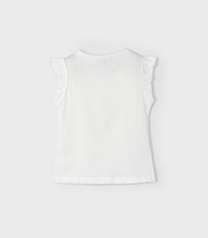 White Sleeveless Top w Ruffle Edge