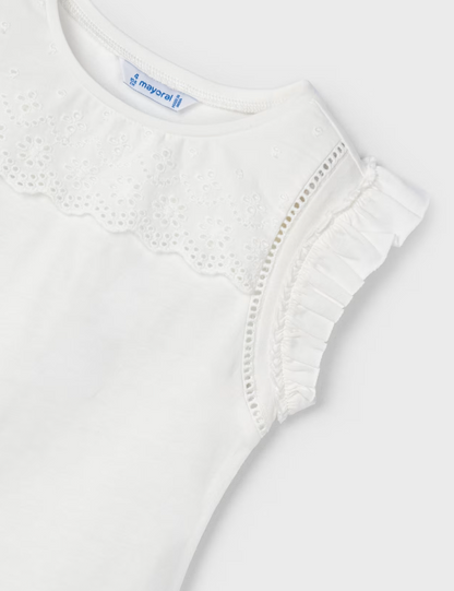White Sleeveless Top w Ruffle Edge