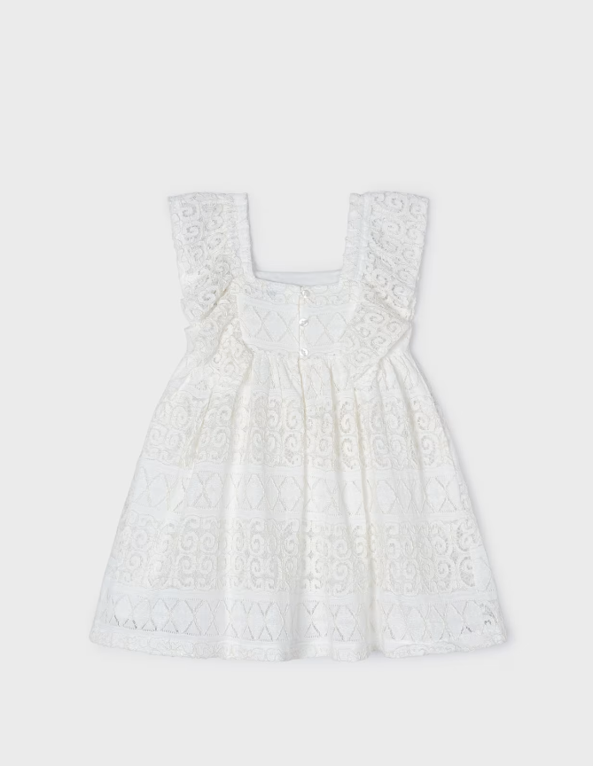 Off White Lace Dress w Ruffle Sleeve