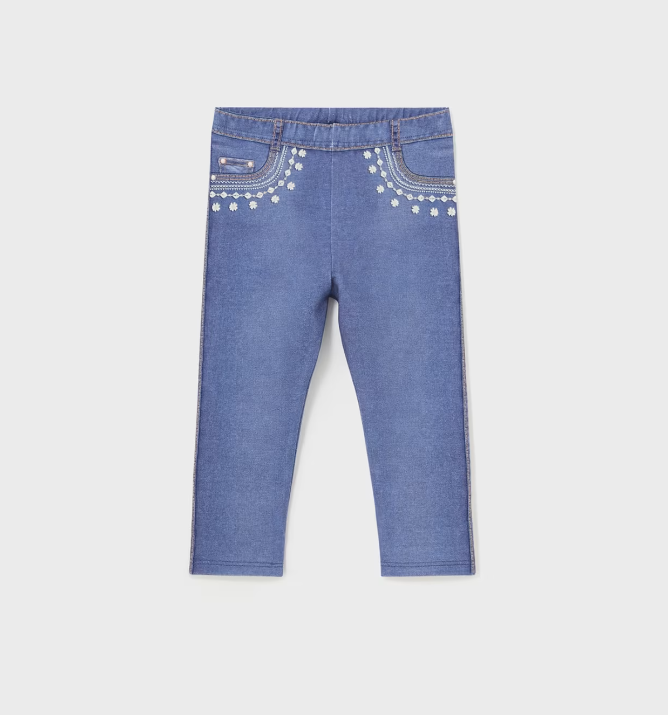 Cotton Denim Legging w Faux Pocket Detail