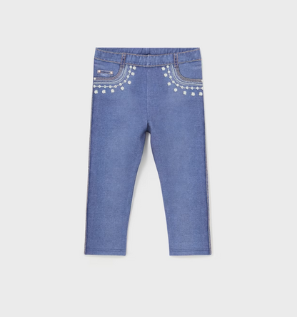 Cotton Denim Legging w Faux Pocket Detail