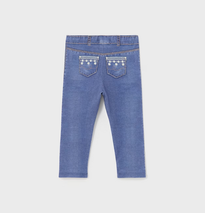 Cotton Denim Legging w Faux Pocket Detail