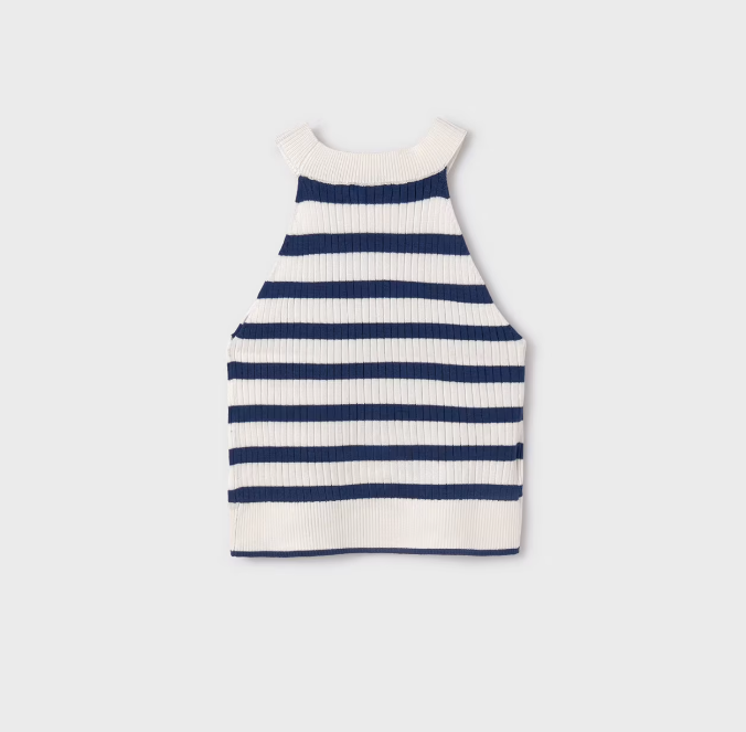 Off White/Cobalt Blue Knit Top